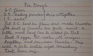 Here's Lovina's pie crust recipe from her card file.